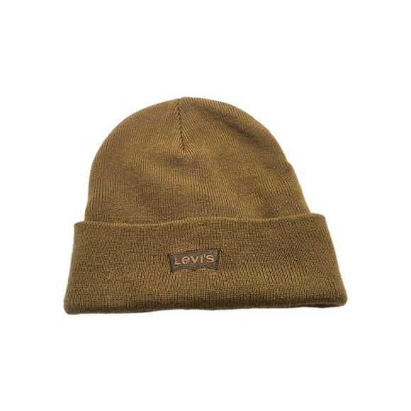 Levi's Logo Beanie Hat OS Men Unisex Knit Winter Brown Cuffed One Size - Picture 1 of 5